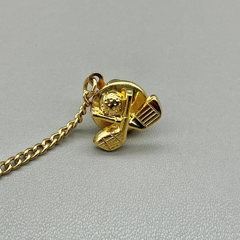 Vintage Gold Tone Golf Tie Pin Tie Tack Chain Bar Men's Novelty Accessory